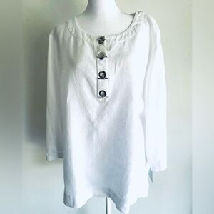 JM collection 100% linen shirt white tunic summer beach resort vacation women 18